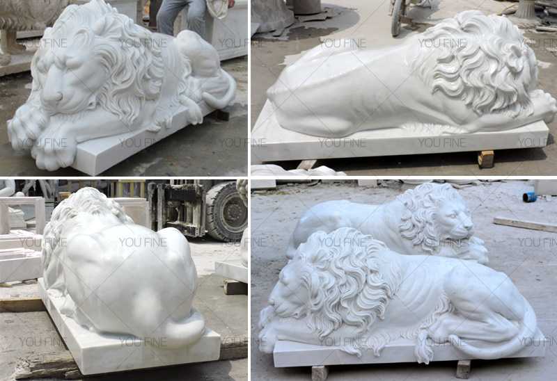 Decorative garden outdoor marble sleeping lion sculpture for sale