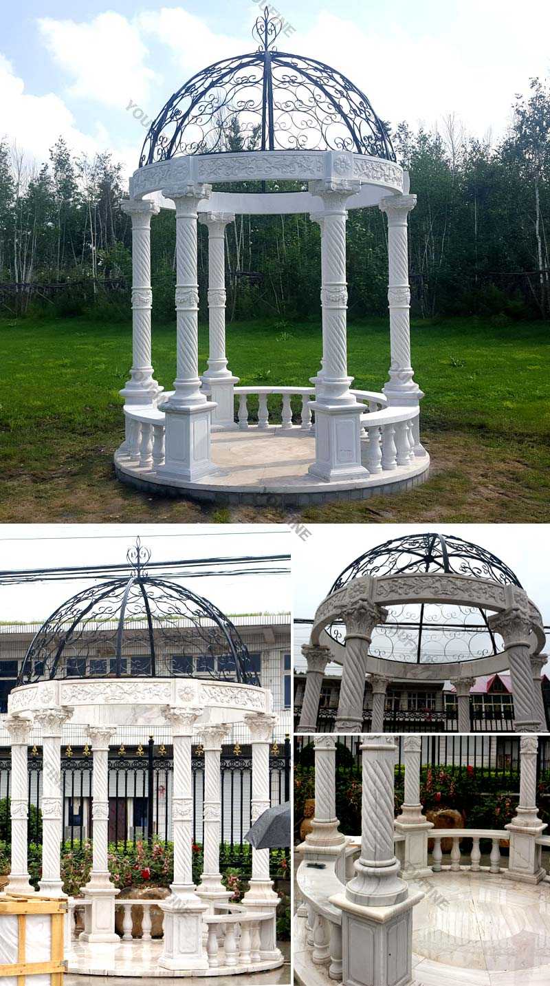 Popular classical design stone white marble gazebo for wedding decor