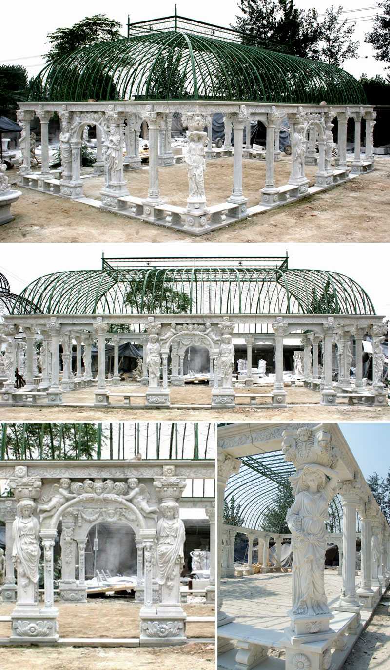 Grand-classical-greek-style-white-marble-pavilion-gazebos-with-elegant-woman-statue-for-wedding-ceremony-decoration