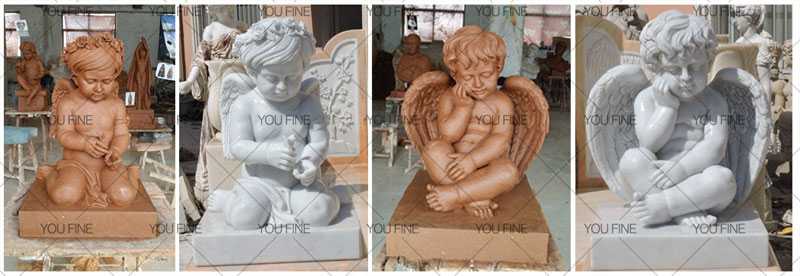 Juego de cuatro estatuas de querubines de mármol blanco para decoración de jardín en forma de cuatro estaciones
