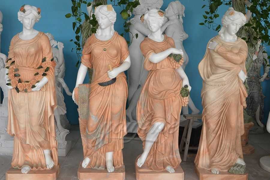 Set of 4 Cast Stone Antique Four Season Marble Statues For Garden Decor