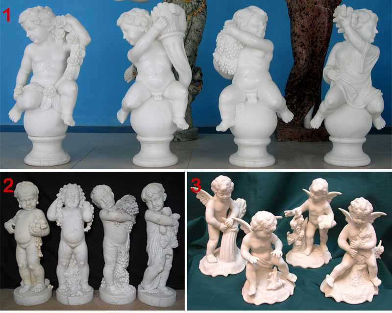 White Marble Four Seasons Cherub Set Of Four Statues For Garden Decor