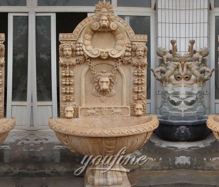 Marble lion design garden wall fountains with basin for home decor