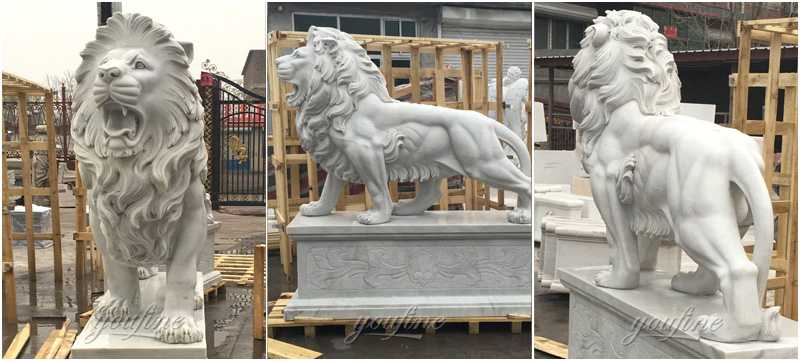 Western stone marble large roaring lion statue for outdoor decor