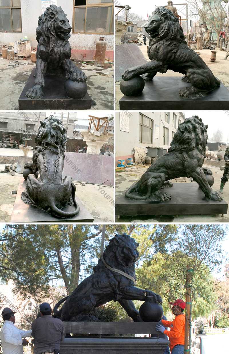 Life size bronze casting lion statues for garden decor
