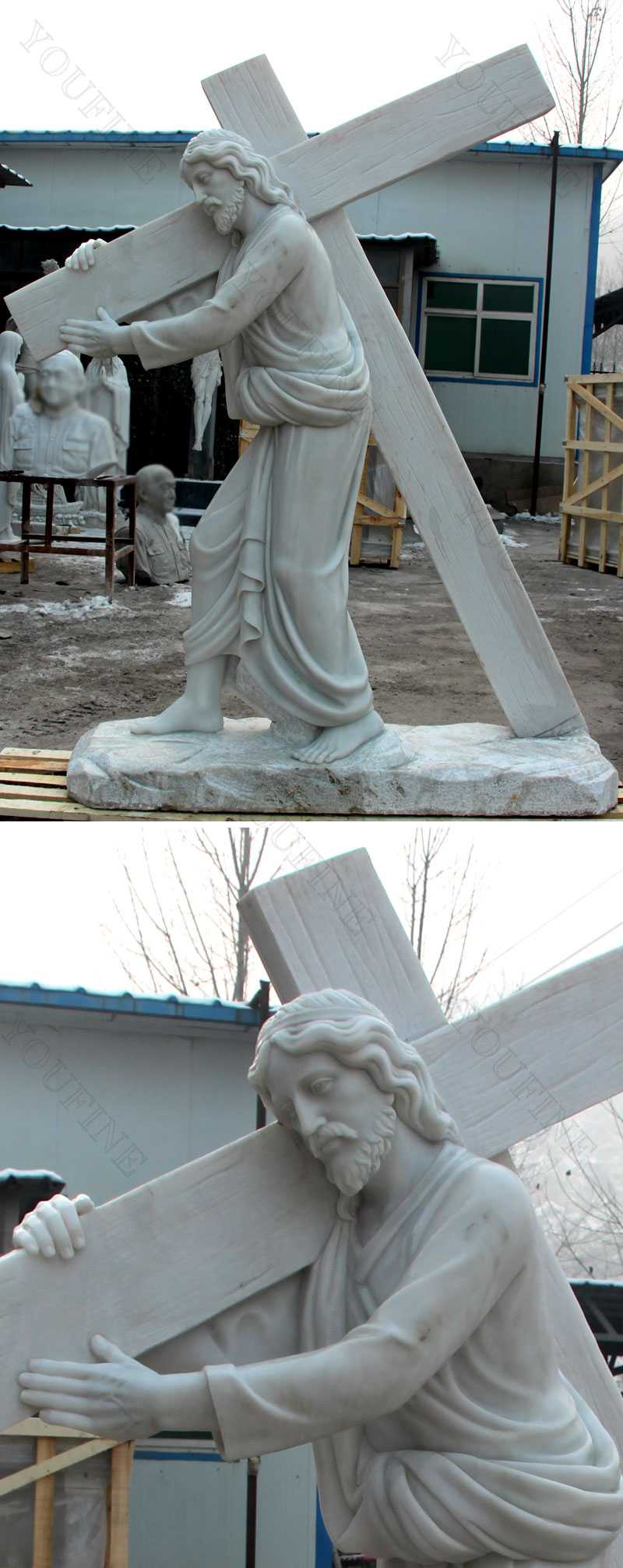 Catholic garden marble Jesus carrying cross statue for sale You Fine