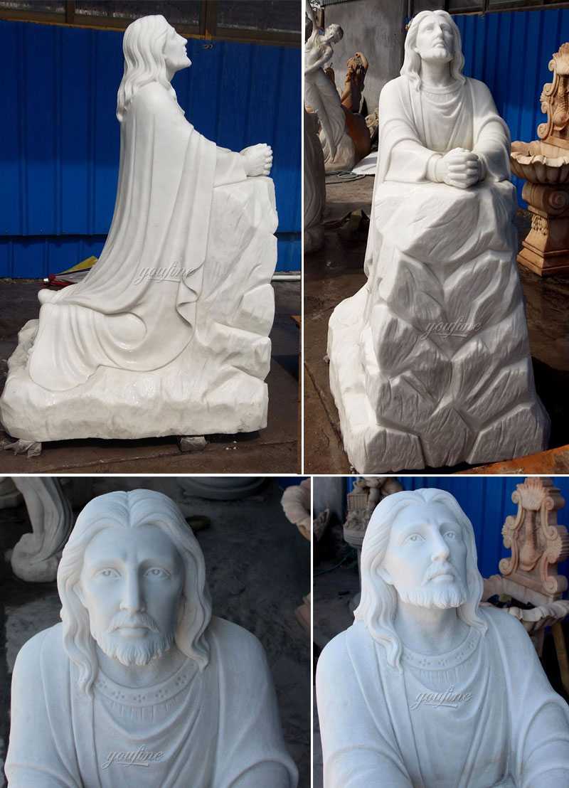 Outdoor Famous Life Size Catholic Church White Marble Kneeling Prayer Jesus Statue Statue for Sales