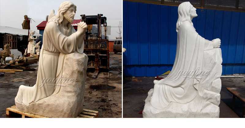 Outdoor Famous Life Size Catholic White Marble Kneeling Prayer Jesus Statue Statue for Sales