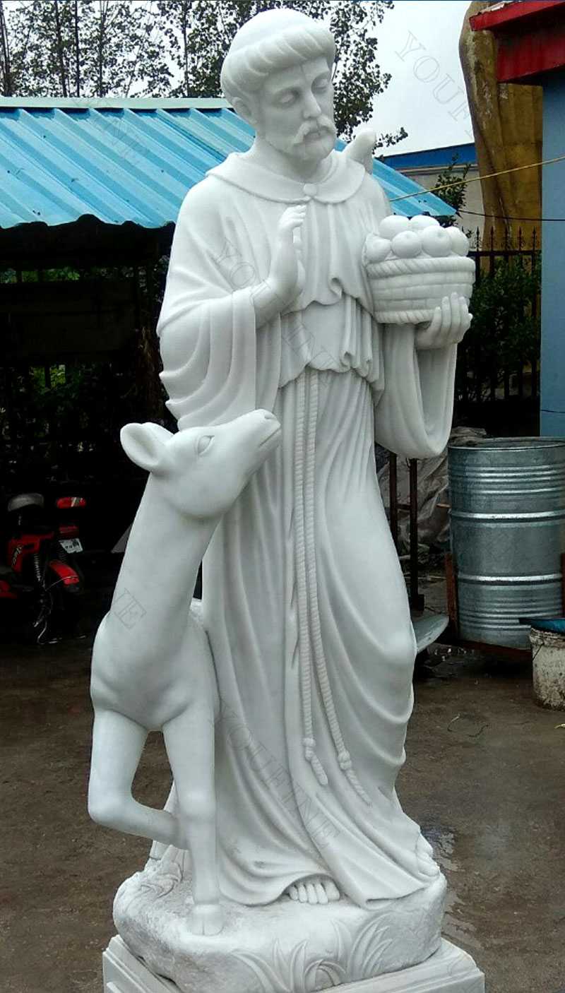 Religious life Size Sculptures of Catholic Figure St. Francis Garden Statue with Horse Design for Sales