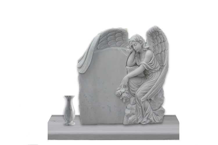 White marble angel tombstone with flower pots for sale