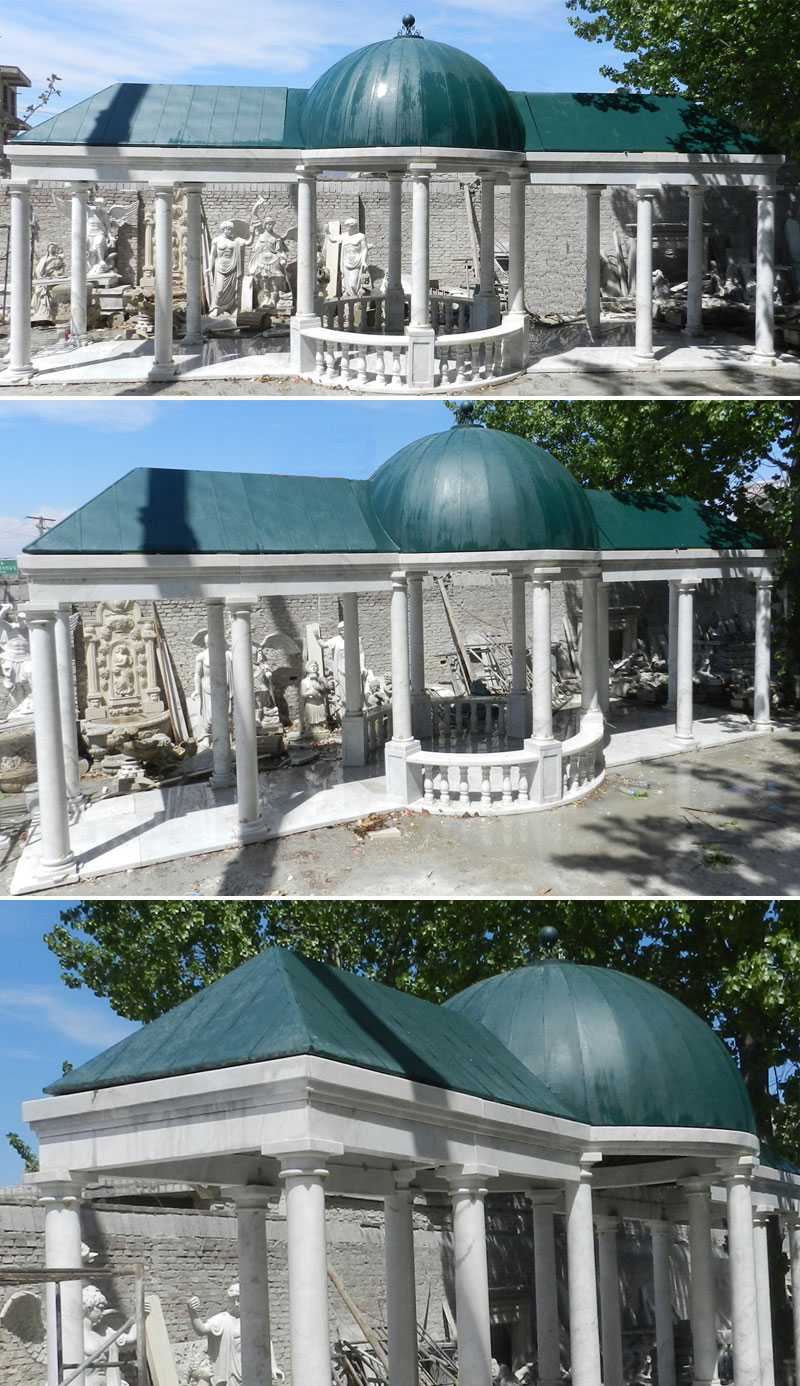 backyard outdoor custom made elegant white marble pavilion designs with railing and hardtop for sales