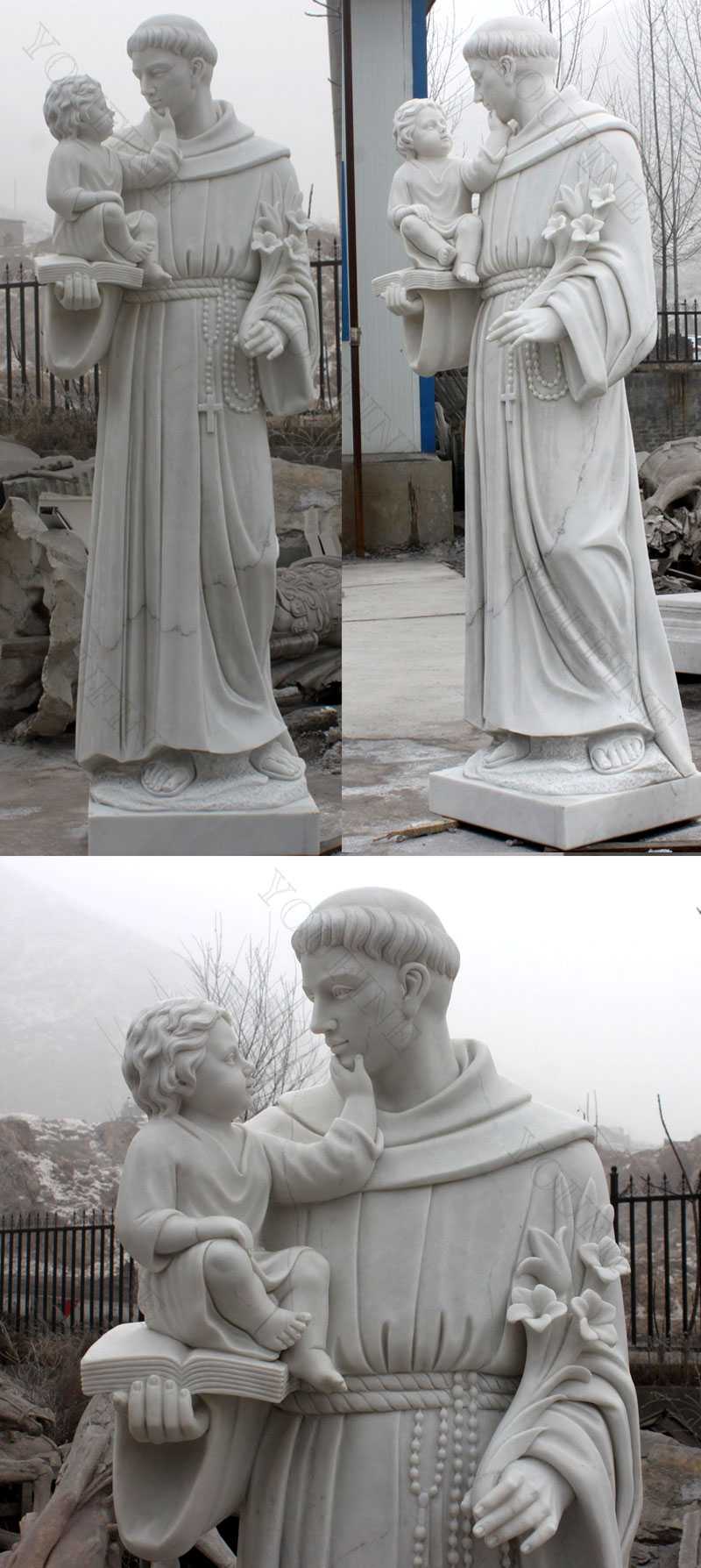 catholic manufacturer direct supply custom made catholic statue of Saint Anthony of padua with infant christ jesus marble statue designs