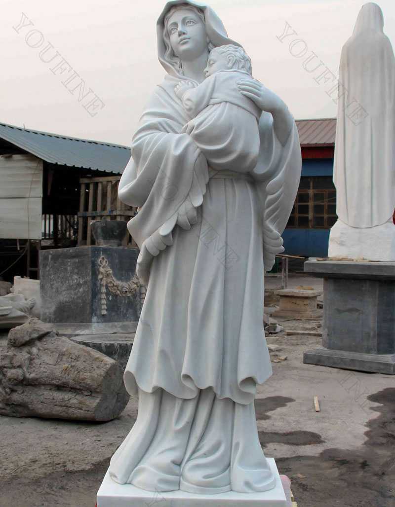 outdoor high quality white marble catholic statues our lady of grace statue Mary with Jesus statue for sales