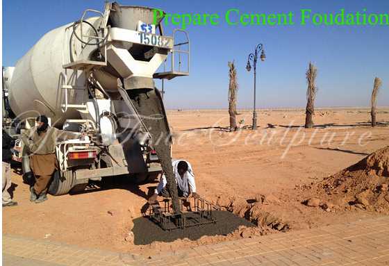 set up and put the cement into the steel farm to create a foundation of stainless steel