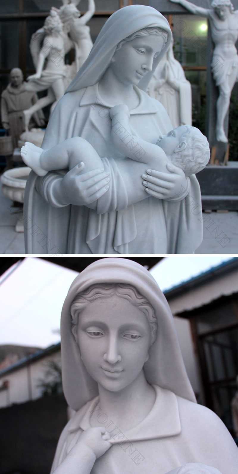 white marble outdoor catholic church statue our lady of mary with baby jesus statue for sales