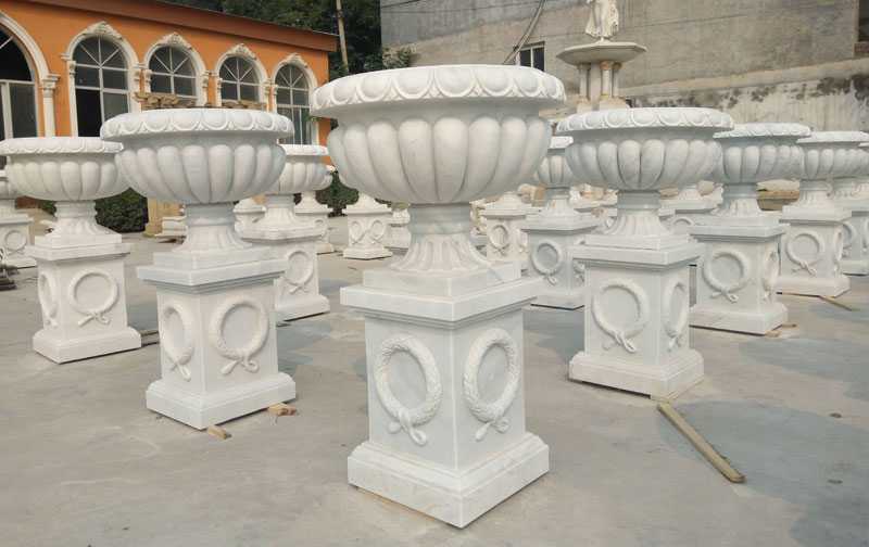 Cheap White Marble Outdoor Flower Pots On Stock For Garden Decor For Sale