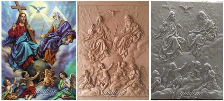 Church interior wall decor Holy Trinity marble relief sculpture made from a image process