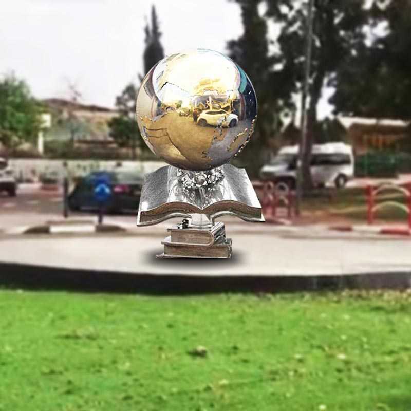 Contemporary high polished mirror custom made metal art globe sculpture