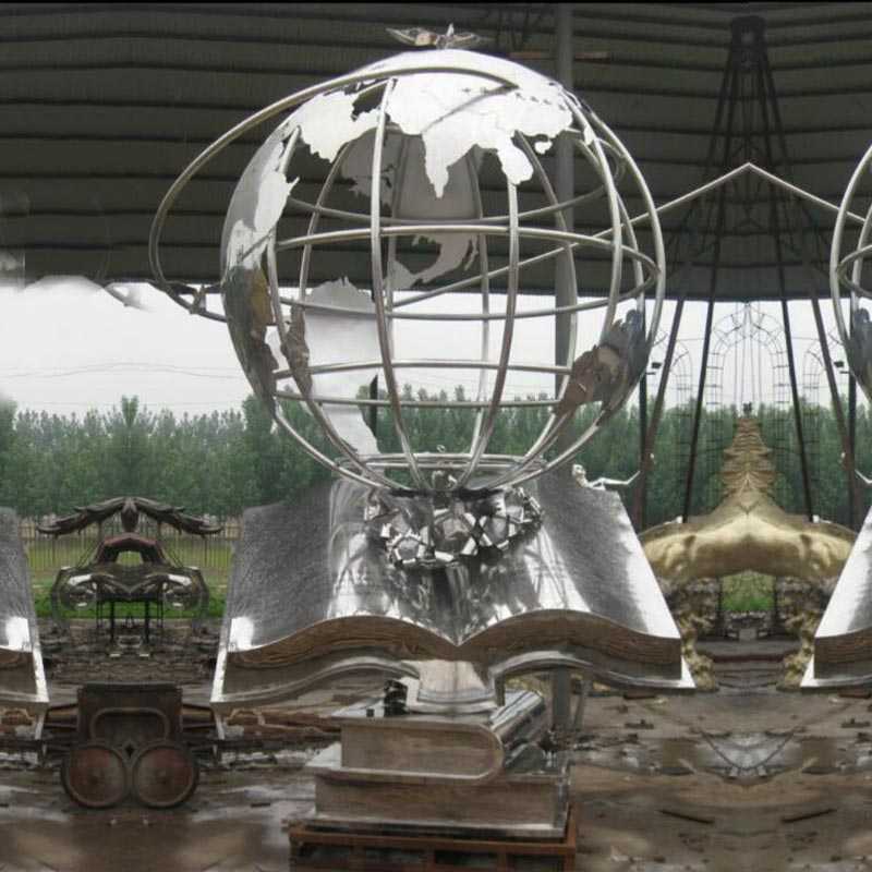 Contemporary high polished mirror custom made metal globe sculpture