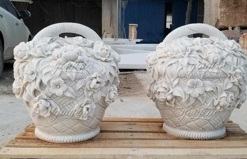 Elegant appearance outdoor garden decoration hand carved marble stone flower basket for sale