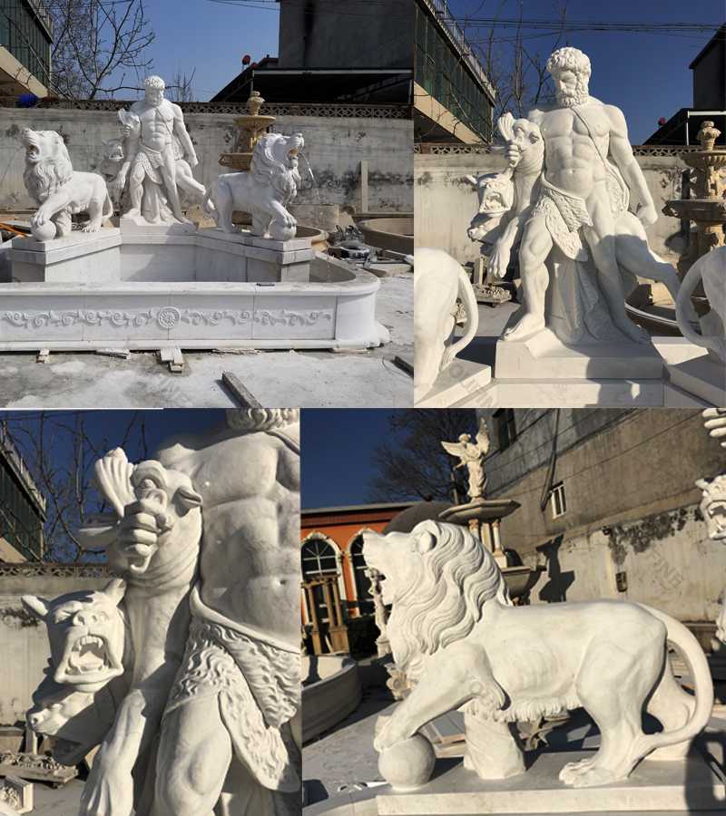 Large marble Hercules fountain details