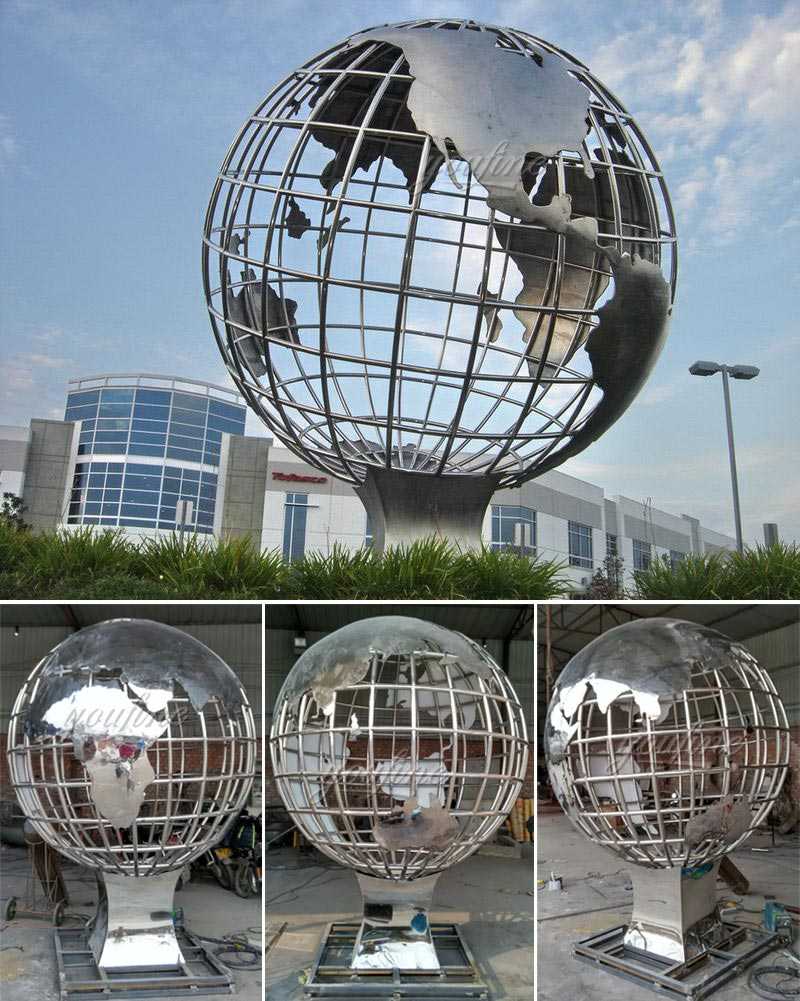 Modern metal art style factory supply stainless steel globe sculpture designs for public decor on sales