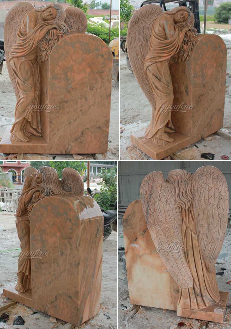 Polished granite stone angel headstone design details