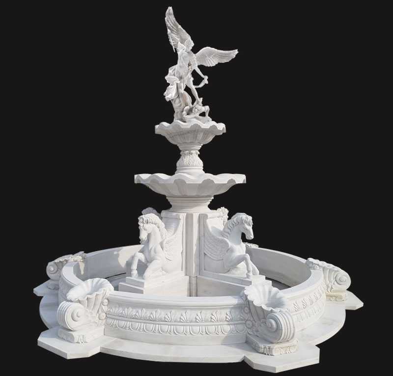 custom made outdoor pure white marble fountains with saint micheal statue for sale