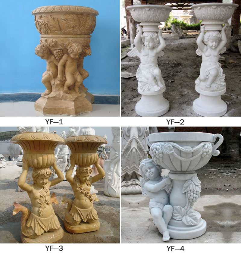unique design cute large outdoor plants pots with round basin and cherub on stock
