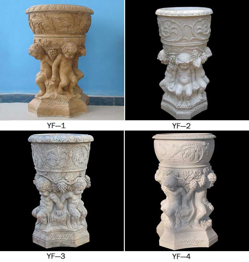 white marble flower pot decorative plant pots with luxury child figures designs round basin for sales