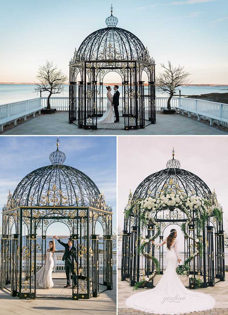 Beautiful small metal decoration art wrought iron gazebos for wedding ceremony for sale--IOK-254