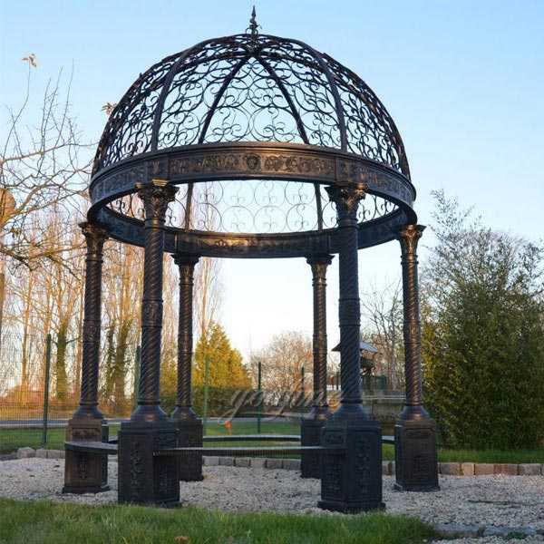 Large antique casting iron gazebo with wrought iron dome and seat design for wedding or backyard decor for sale--IOK-117