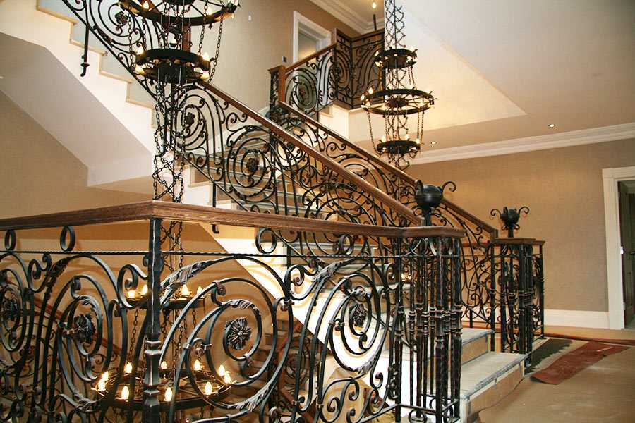 Large custom made stunning wrought iron staircase railing designs entrance hall for sale--IOK-178