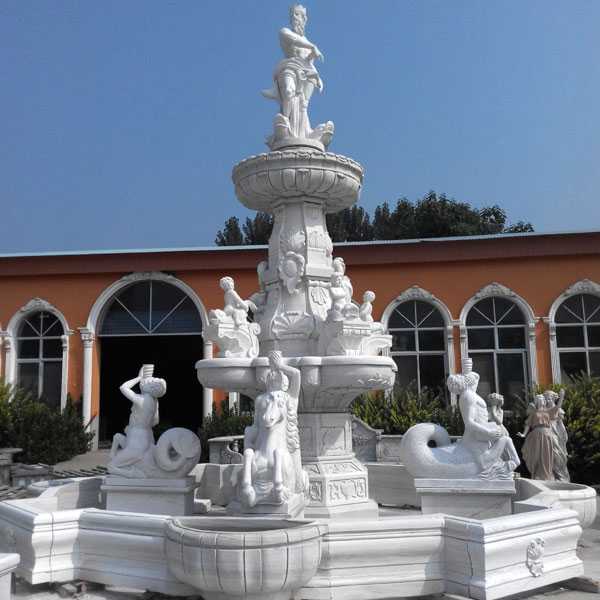Outdoor pure white tiered water marble fountains for garden decor for sale