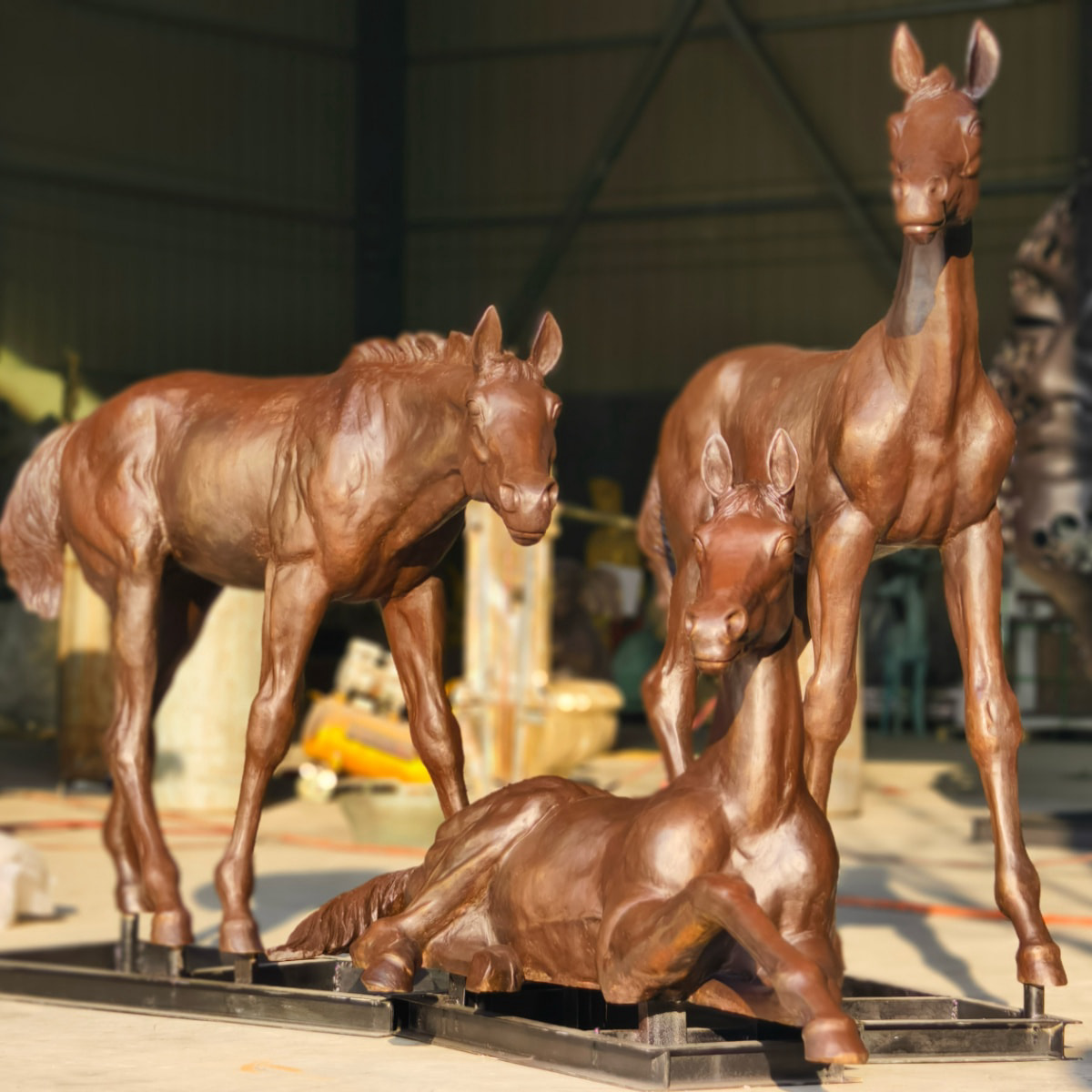 bronze horse family sculptures