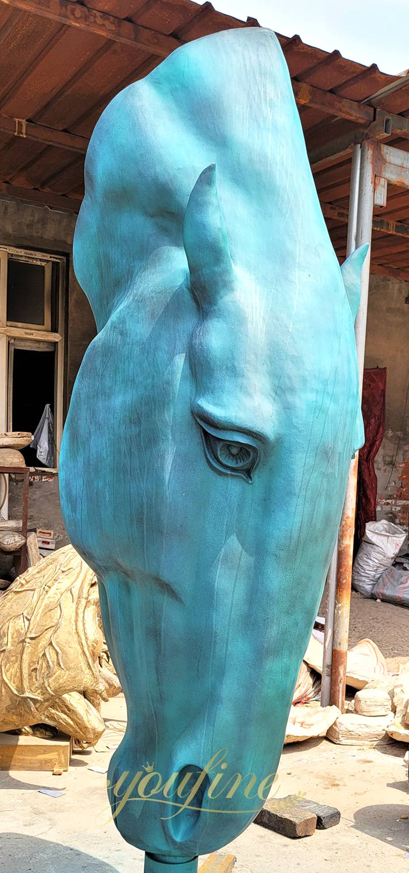 bronze horse head statue