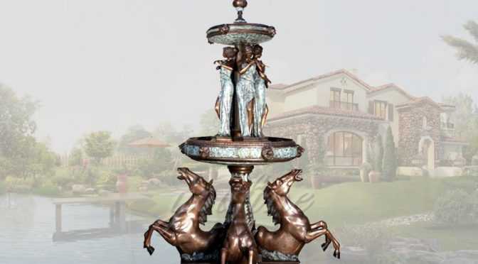 Unique large garden bronze horses fountain with statues