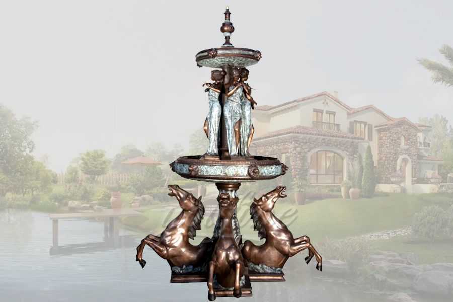 Unique large garden bronze horses fountain with statues