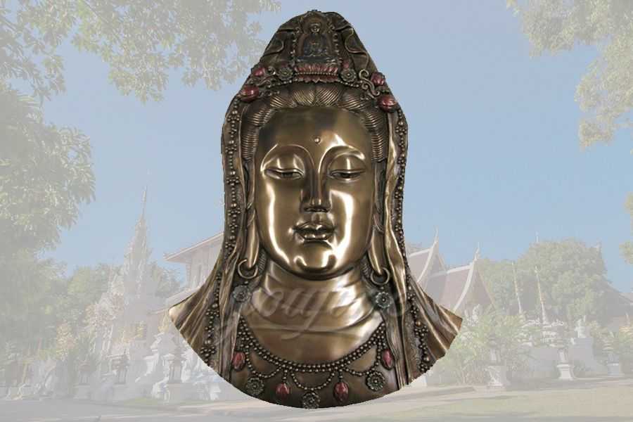 Decorative exquisite detailed bronze Kuanyin bust statue