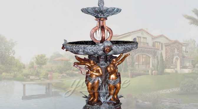 Classical patina garden playing music bronze cherubs fountain