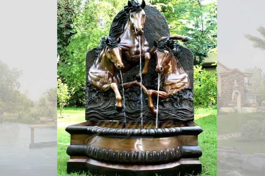 Decorative detailed casting horse bronze wall fountain for garden
