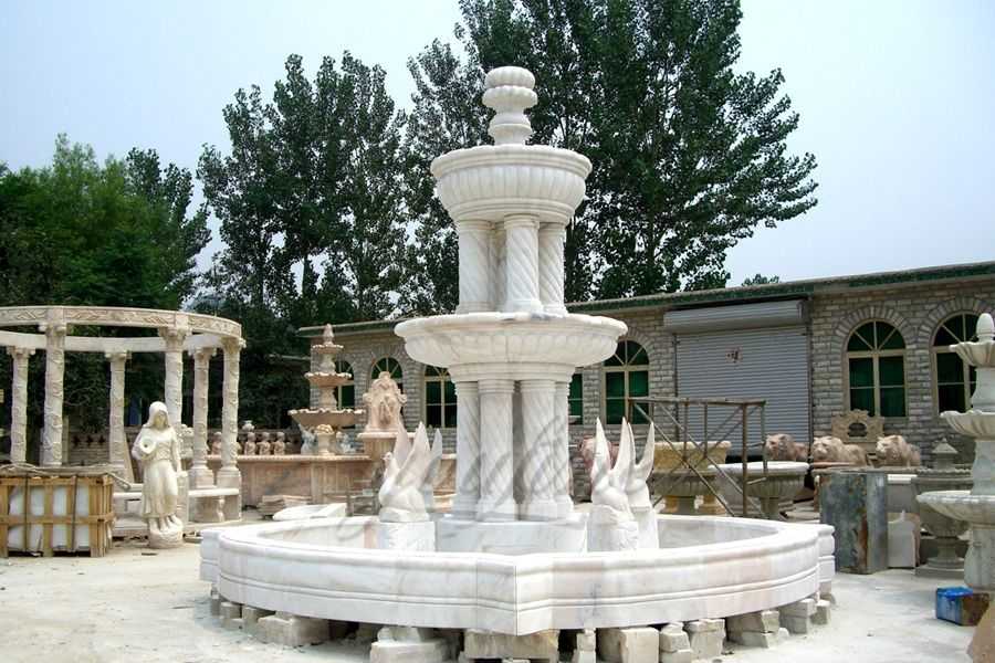 Garden Swan Large Marble Fountain Designs with Columns