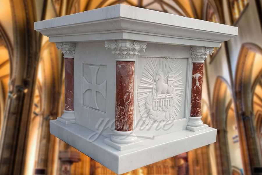 Custom Hand Carved Marble Altar with Victorious Lamb symbol