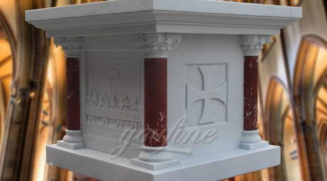 Custom Hand Carved Marble Altar with Victorious Lamb symbol
