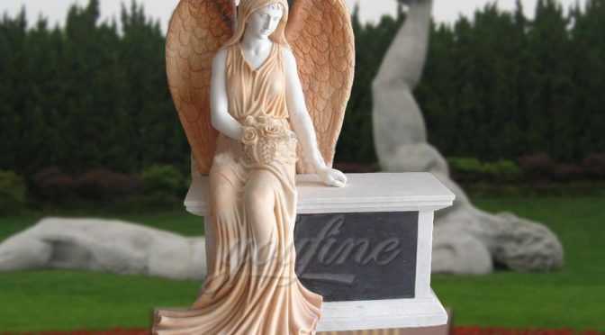 Marble Stone Sitting Angel Tombstone Customized