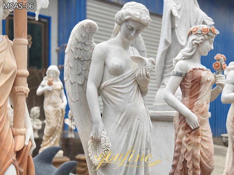 6 Feet Marble Angel Holding a Dove of Peace