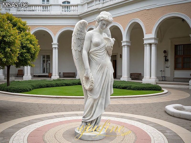 6 Feet Marble Angel Holding a Dove of Peace Sculpture