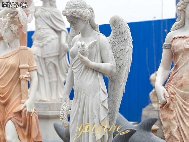 6 Feet Marble Angel Holding a Dove of Peace Sculpture details