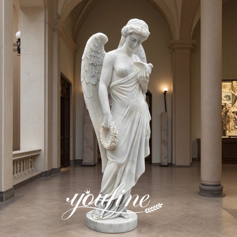 6 Feet Marble Angel Holding a Dove of Peace Sculpture