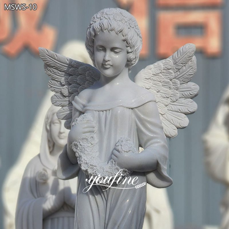 Angel Statue Holding Garland with Pedestal